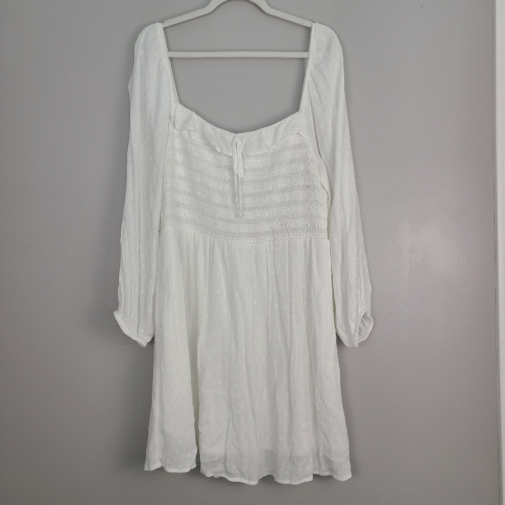American Eagle White Puff Sleeve Peasant Style Cottagecore Dress XL w/Pockets